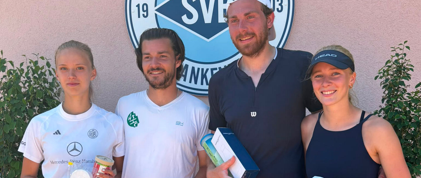 Jolie Abendroth und Joshua Knuth (l.) holten den Titel im Mixed nach einem Finalsieg gegen Bastien Presuhn/Carla Intert