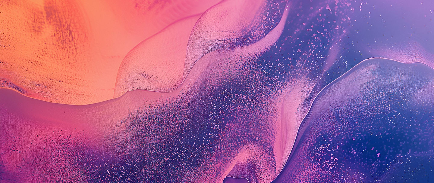 Abstract poster design with noise texture and purple, orange, blue, and pink gradient background copy space