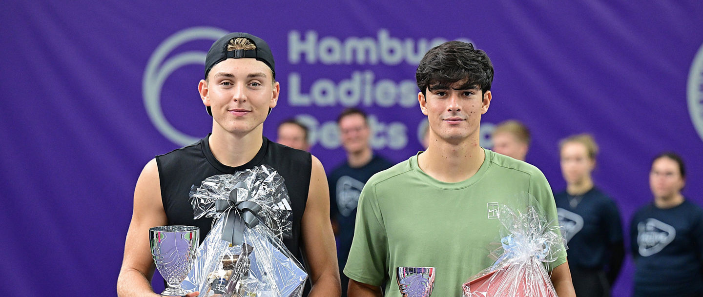v.l. Sieger Justin Engel (Deutschland), Federico Cina (Italien)
Hamburg, 26.10.2025, Tennis, Ladies & Gents Cup 2025, Kleines Combined Event, Herren, Einzel, Finale