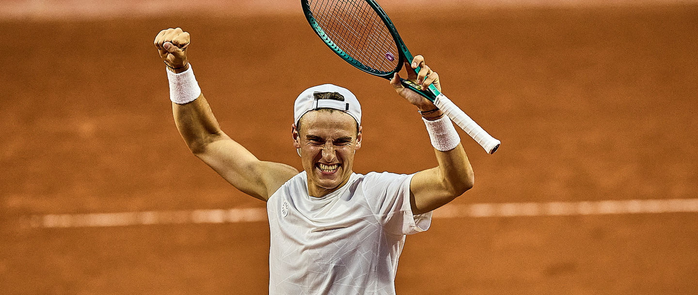 Tom Gentzsch of Germany celebrates the win of the match Jerome Kym of Switzerland during the French Open at Roland Garros - Tennis Grand Slam, 19.5.2026 in Paris (Roland Garros), France