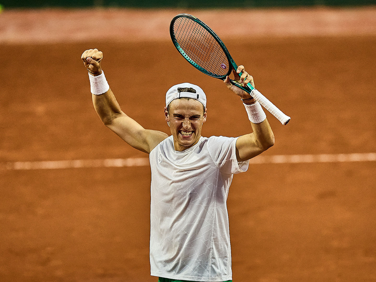 Tom Gentzsch of Germany celebrates the win of the match Jerome Kym of Switzerland during the French Open at Roland Garros - Tennis Grand Slam, 19.5.2026 in Paris (Roland Garros), France