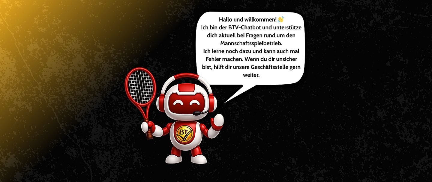 Chatbot mit Sprechblase und Text auf schwar-gelbem Hintergrund
