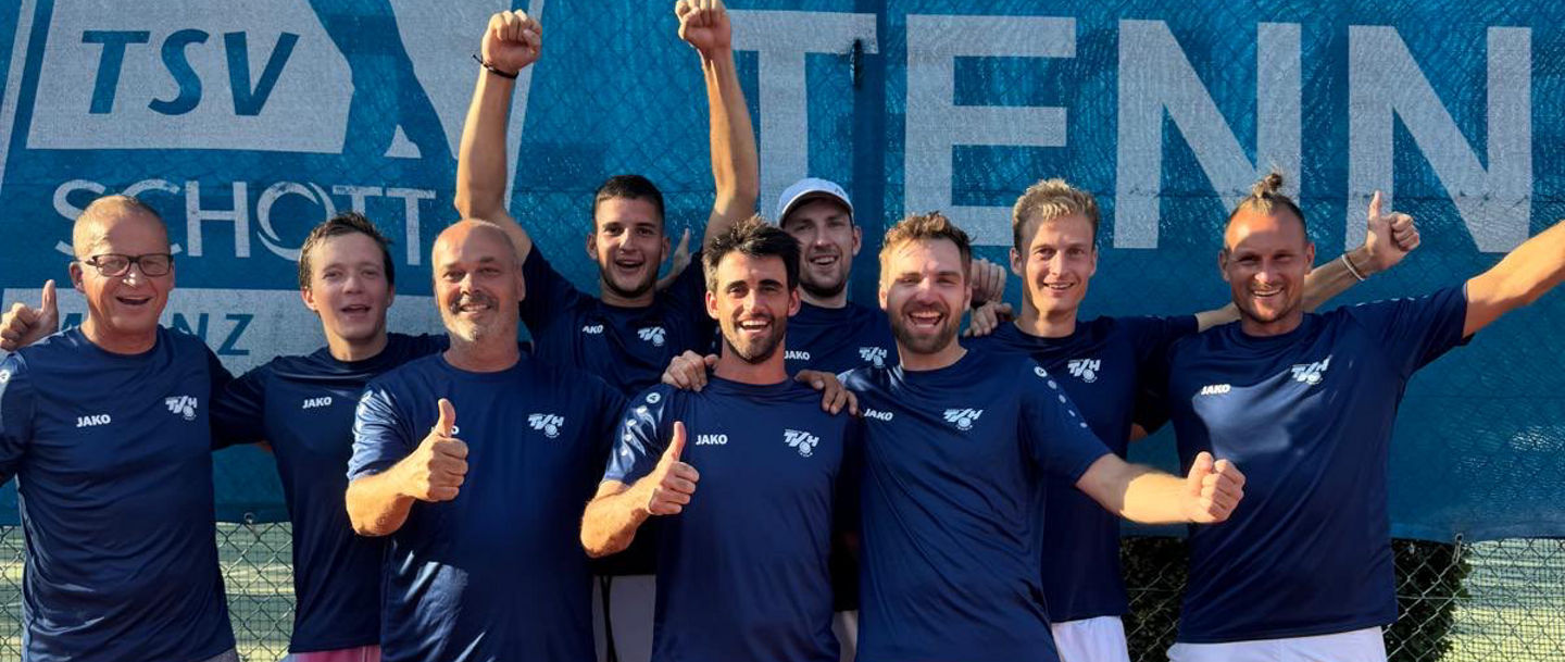 Group of tennis players celebrating victory