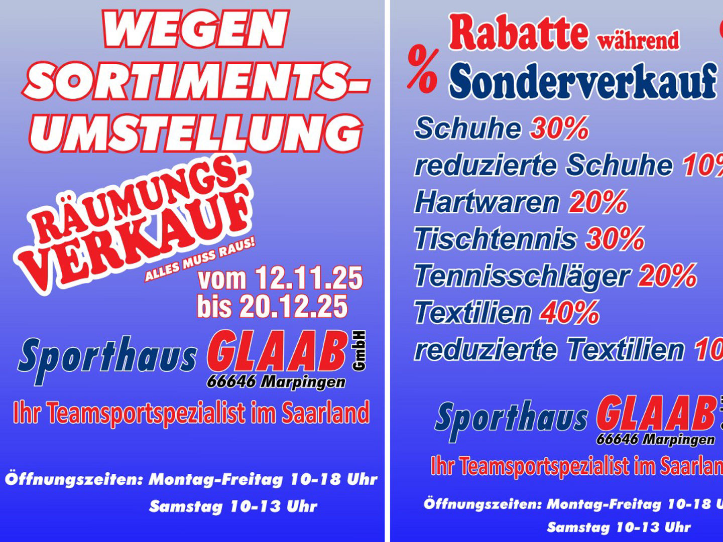 Räumungsverkauf-Sporthaus Glaab