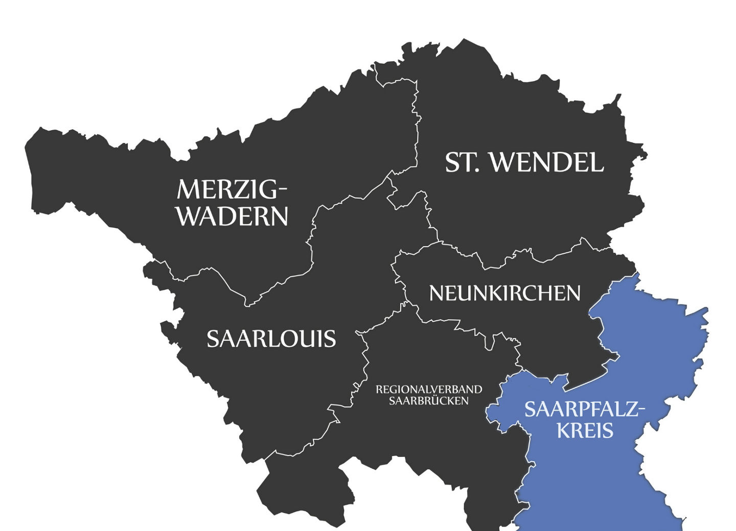 Saarlandkarte mit Landkreisen - Saarpfalz-Kreis markiert