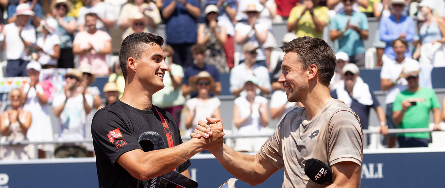 27.07.2024, Sportpark, Kitzb¸hel, AUT, ATP, Tennis Herren Tour, Generali Open Kitzb¸hel, Finale, Doppel, im Bild Sieger v.l. Alexander Erler AUT, Andreas Mies GER // winner left to right: Alexander Erler of Austria Andreas Mies of Germany during the doubles final match of Generali Open Tennis Tournament of the ATP Tour at the Sportpark in Kitzb¸hel, Austria on 2024/07/27. / Expa Kitzb¸hel *** 27 07 2024, Sportpark, Kitzb¸hel, AUT, ATP Tour, Generali Open Kitzb¸hel, Finale, Doppel, im Bild Sieger f l Alexander Erler AUT , Andreas Mies GER winner left to right Alexander Erler of Austria Andreas Mies of Germany during the doubles final match of Generali Open Tennis Tournament of the ATP Tour at the Sportpark in Kitzb¸hel, Austria on 2024 07 27 Expa Kitzb¸hel PUBLICATIONxNOTxINxAUT EP_gro