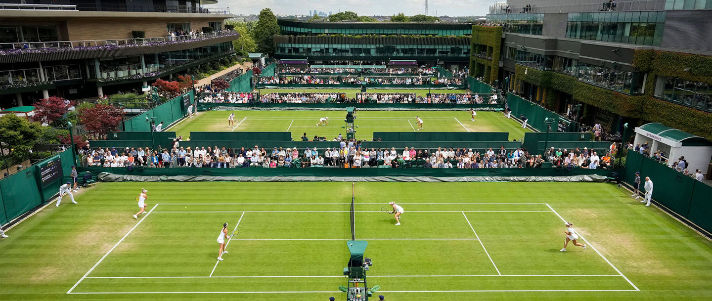 Mandatory Credit: Photo by Dave Shopland/Shutterstock 13010735s General view of the outside courts Wimbledon Tennis Championships, Day 5, The All England Lawn Tennis and Croquet Club, London, UK - 01 Jul 2022 Wimbledon Tennis Championships, Day 5, The All England Lawn Tennis and Croquet Club, London, UK - 01 Jul 2022 PUBLICATIONxINxGERxSUIxAUTXHUNxGRExMLTxCYPxROMxBULxUAExKSAxONLY Copyright: xDavexShopland/Shutterstockx 13010735s