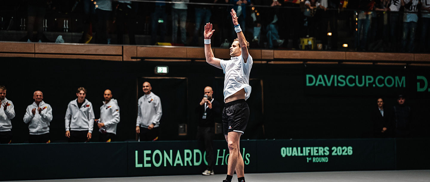 Yannick Hanfmann nach seinem ersten Davis Cup Heimspiel-Sieg