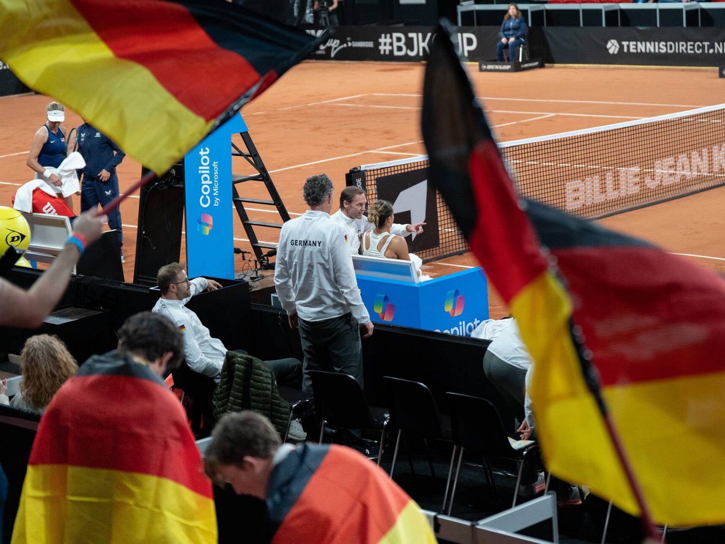 German fans supporting team Germany and Tatjana Maria (GER) on court in her match against Katie Boulter (GBR) in the tie between Great Britain and Germany at the BJK Cup in The Hague.