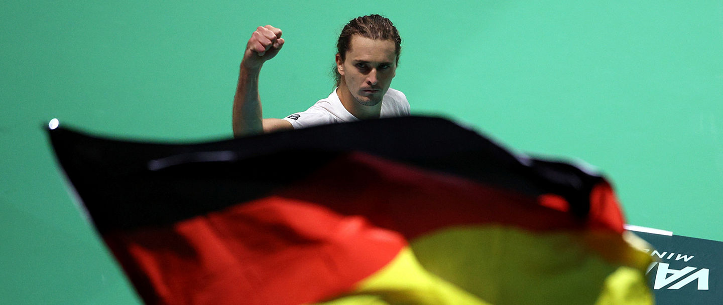 BOLOGNA, ITALY - NOVEMBER 22: Alexander Zverev of Germany celebrates after beating Jaume Munar of Spain during the Davis Cup Semi-Final match between Spain and Germany at BolognaFiere Exhibition Centre on November 22, 2025 in Bologna, Italy. (Photo by Emmanuele Ciancaglini/Getty Images for ITF)