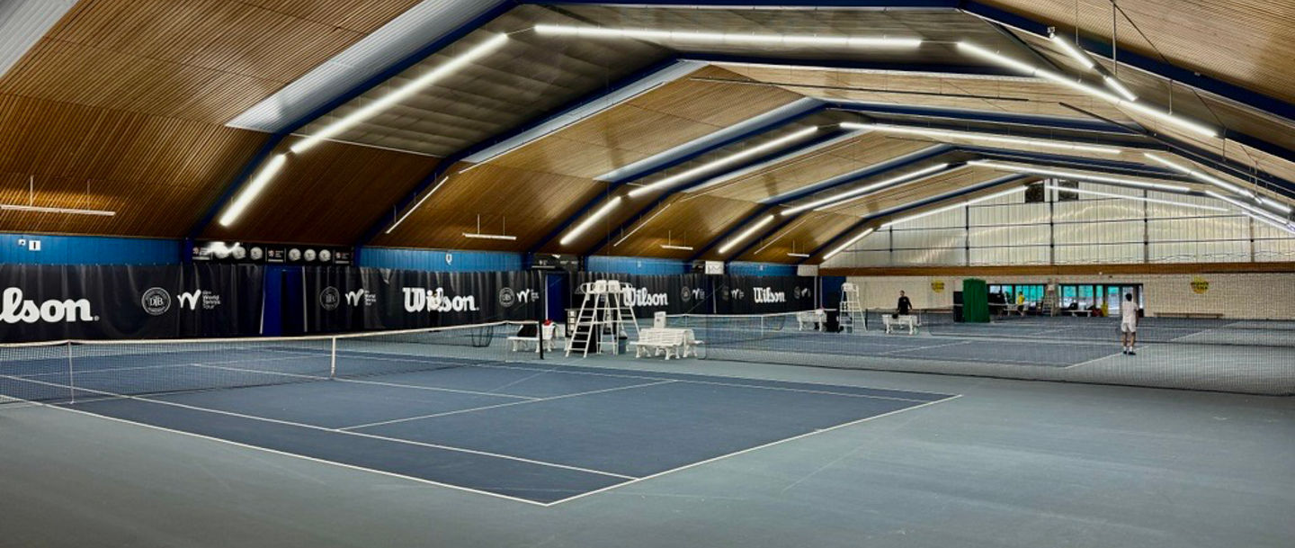 Indoor Tennis Court with Wooden Ceiling