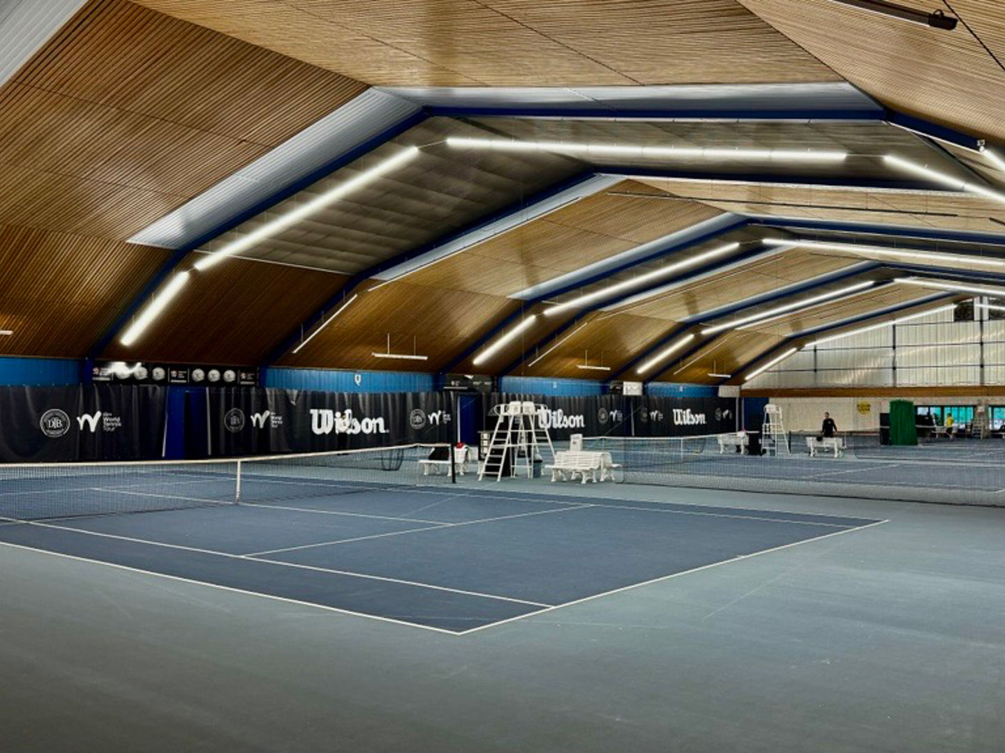 Indoor Tennis Court with Wooden Ceiling