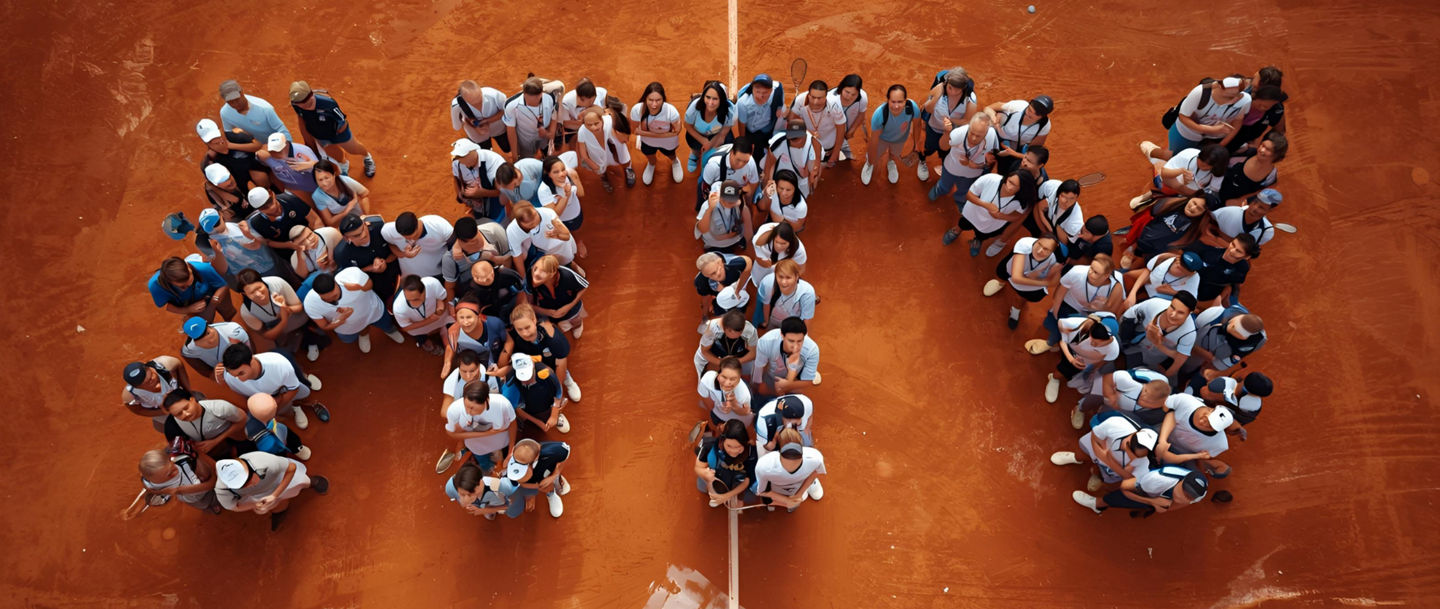 Group forming 'HTV' on clay court