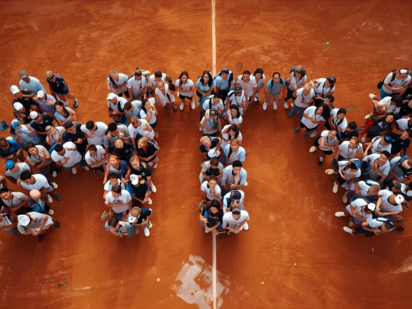 Group forming 'HTV' on clay court
