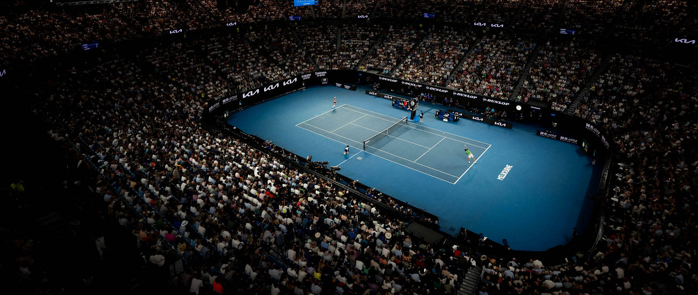 Jannik Sinner ITA Daniil Medvedev RUS Sunset on Rod Laver Arena during the final TENNIS : Open Australie 2024 - Melbourne - 28/01/2024 VirginieBouyer/Panoramic PUBLICATIONxNOTxINxFRAxBEL