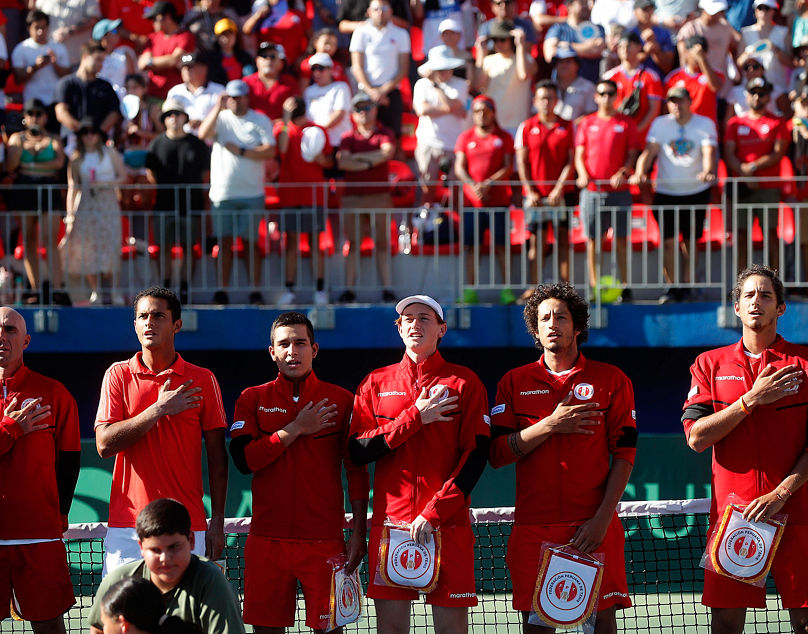 Tenis, Chile vs Peru. Copa Davis 2023. Chile contra Peru durante el partido de la Copa Davis disputado en el Court Central Anita Lizana de Santiago, Chile. 03/02/2024 Jonnathan Oyarzun/Photosport Tennis, Chile vs Peru. 2023 Davis Cup. Chile against Peru during Davis Cup at the Court Central Anita Lizana in Santiago, Chile. 03/02/2024 Jonnathan Oyarzun/Photosport Chile vs Peru, Copa Davis 2024