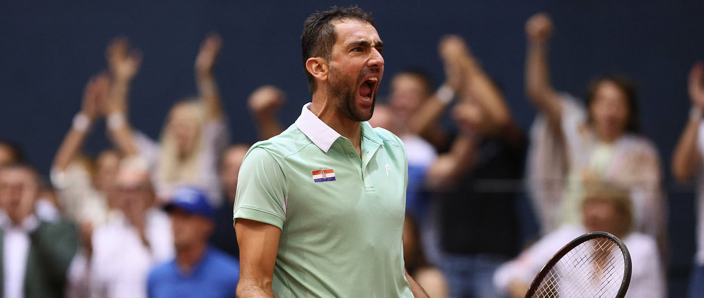 Croatia, Osijek, 130925. n Cilic Mari- Corentin Moutet, match of the second day of the Davis Cup match between the tennis teams of Croatia and France in the second round of the Qualifier phase. Photo: Marin Franov / CROPIX Copyright: xxMarinxFranovx/xCROPIXx cilic_moutet11-130925