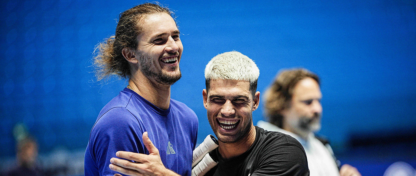 Alexander Zverev Germany and Carlos Alcaraz Spain after practice on the central court of the Inalpi Arena Turin, Italy, where the ATP, Tennis Herren Finals will begin on Sunday, Nov. 9 - - Friday, November 7, 2024. PUBLICATIONxNOTxINxITAxFRAxCHN Copyright: xMarcoxAlpozzi/LaPressex