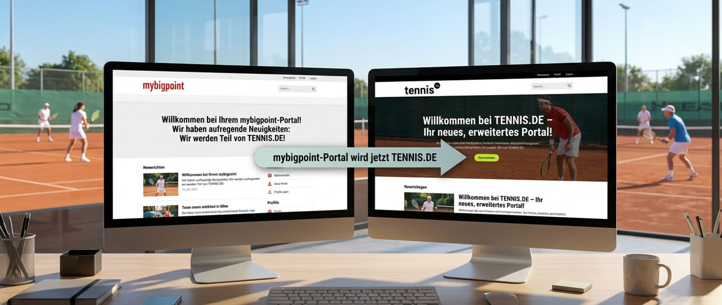 Dual computer monitors display tennis portal updates