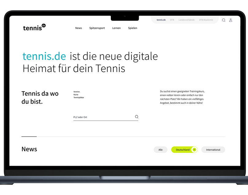 tennis.de Startseite Mockup