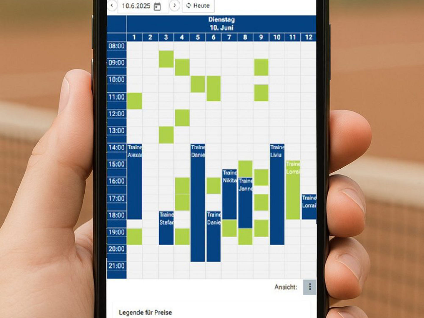 Smartphone displaying tennis schedule app
