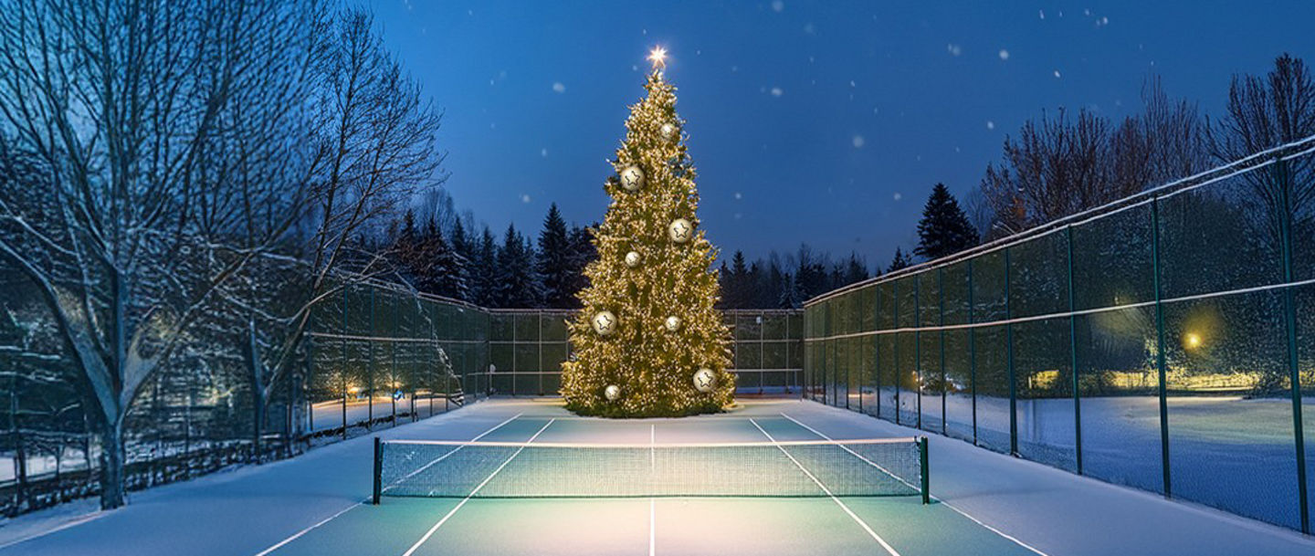 Weihnachtsbaum auf Tennisplatz