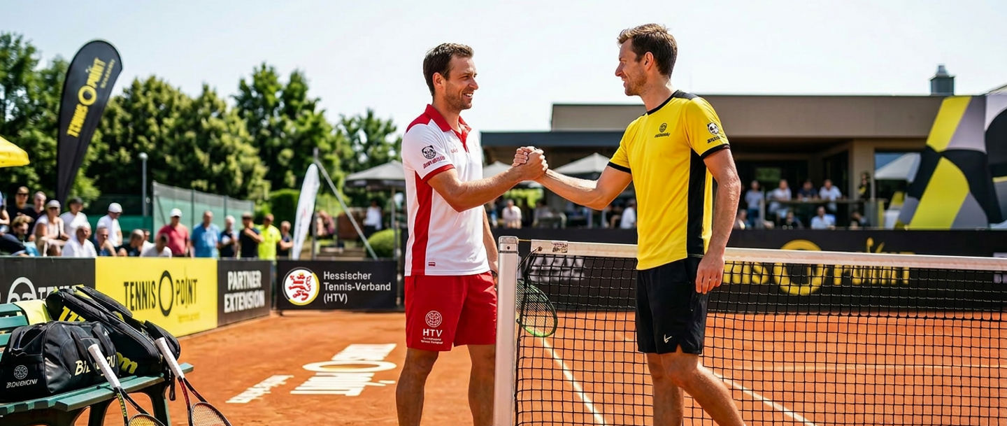 Tennis players shake hands at clay court match